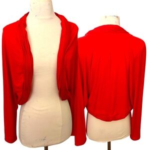 Rare 90s Vicky Tiel designer Red Women's cardigan red ruffled front silky